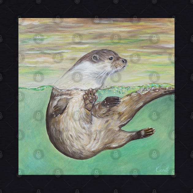 Playful River Otter Painting by ArtbyKirstenSneath